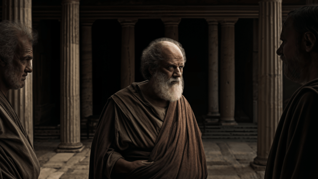 Socrates engaging in the Socratic Method, questioning and guiding a thoughtful dialogue. Budhiraja Official Podcast