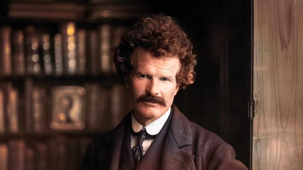 A portrait of young Mark Twain, radiating ambition and the spark of his budding literary genius. Budhiraja Official Podcast