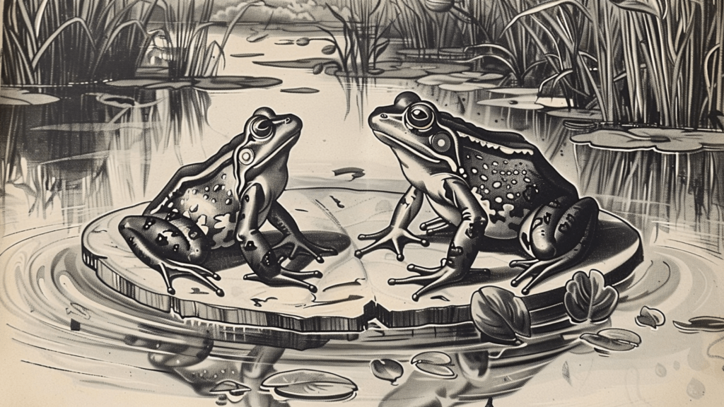 An illustration of "The Celebrated Jumping Frog," capturing its humor and lively competition. Budhiraja Official Podcast